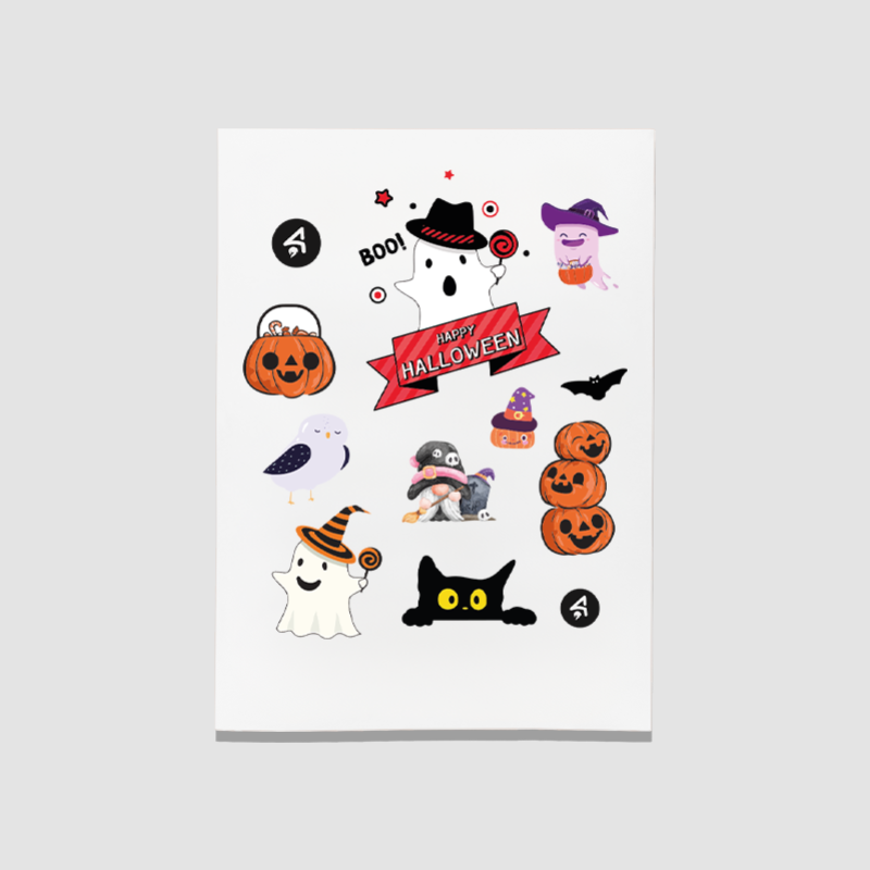 Halloween Sevimli Hayaletler Tasarımlı Tek Sayfa 12 Parça Çocuk Stickerı