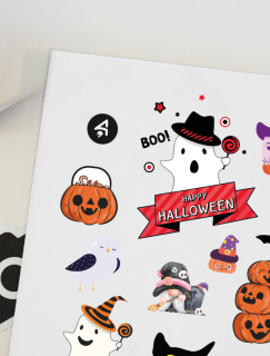 Halloween Sevimli Hayaletler Tasarımlı A4 Kağıt 12'li Çocuk Sticker Seti