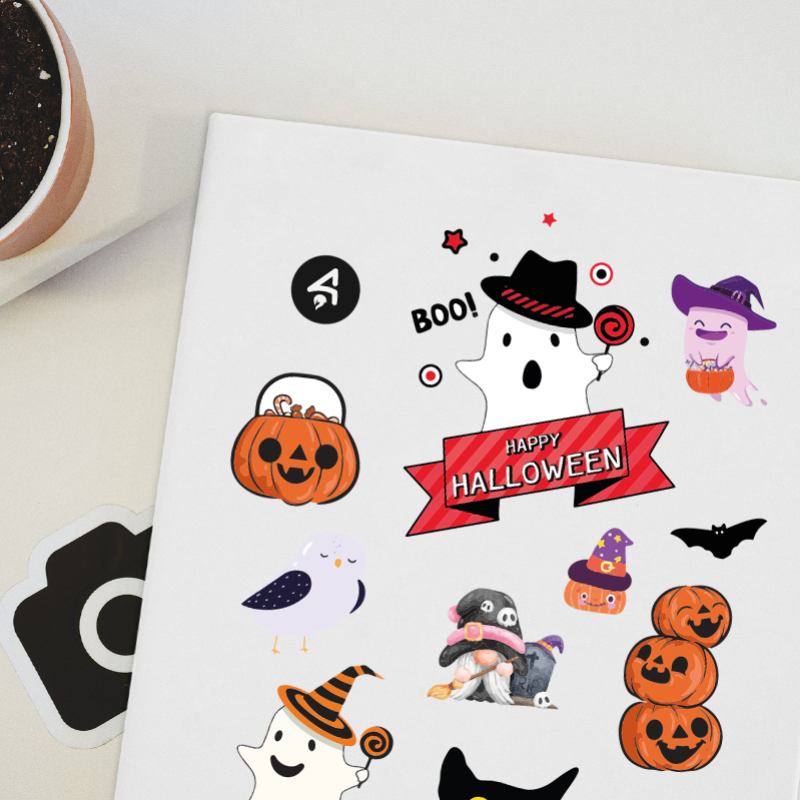 Halloween Sevimli Hayaletler Tasarımlı A4 Kağıt 12'li Çocuk Sticker Seti