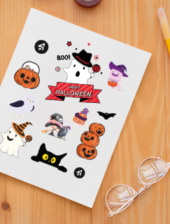 Halloween Sevimli Hayaletler Tasarımlı A4 Kağıt 12'li Çocuk Sticker Seti