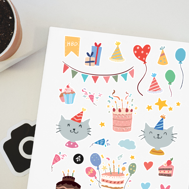Doğum Günü Partisi Tasarımlı A4 Kağıt 30'lu Çocuk Sticker Seti