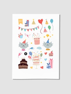 Doğum Günü Partisi Tasarımlı A4 Kağıt 30'lu Çocuk Sticker Seti