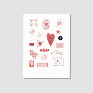 Aşk Mektupları Tasarımlı A4 Kağıt 17'li Yetişkin Sticker Seti