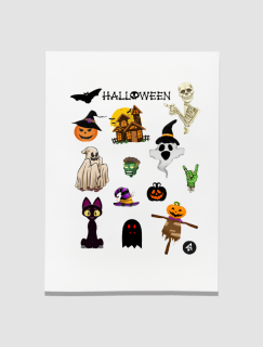 Halloween Party Tasarımlı A4 Kağıt 14'lü Yetişkin Sticker Seti