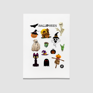 Halloween Party Tasarımlı A4 Kağıt 14'lü Yetişkin Sticker Seti
