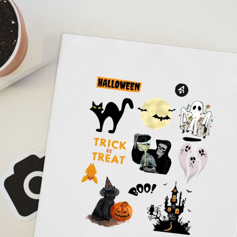Cadılar Bayramı Tasarımlı A4 Kağıt 11'li Yetişkin Sticker Seti