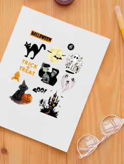 Cadılar Bayramı Tasarımlı A4 Kağıt 11'li Yetişkin Sticker Seti