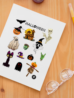 Halloween Party Tasarımlı A4 Kağıt 14'lü Yetişkin Sticker Seti