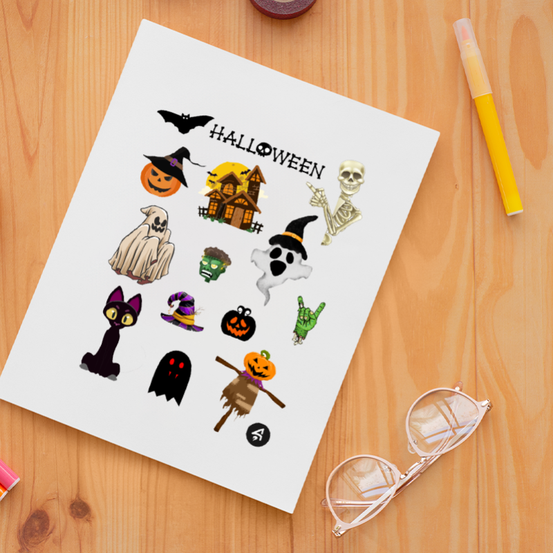 Halloween Party Tasarımlı A4 Kağıt 14'lü Yetişkin Sticker Seti