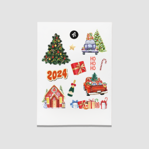Yeni Yıl 2024 Tasarımlı A4 Kağıt 11'li Yetişkin Sticker Seti