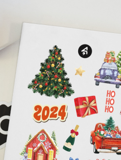 Yeni Yıl 2024 Tasarımlı A4 Kağıt 11'li Yetişkin Sticker Seti