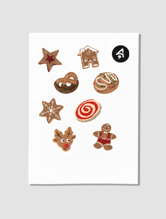 Yılbaşı Özel Koleksiyonu Cookies A4 Kağıt 8'li Sticker Seti