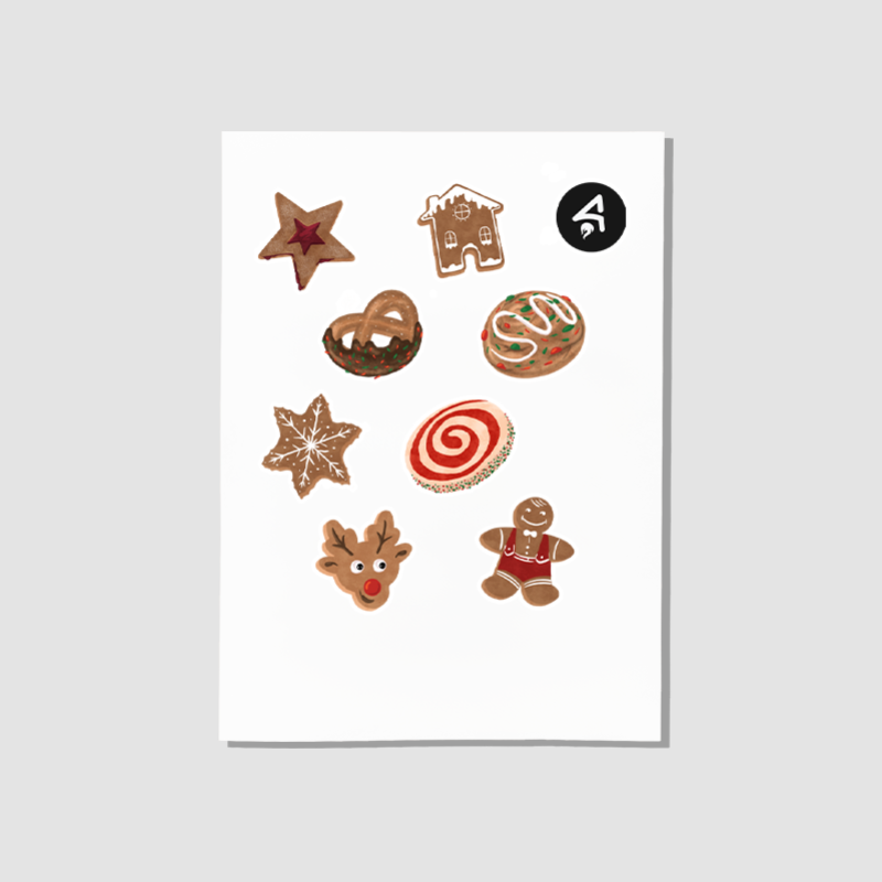 Yılbaşı Özel Koleksiyonu Cookies A4 Kağıt 8'li Sticker Seti