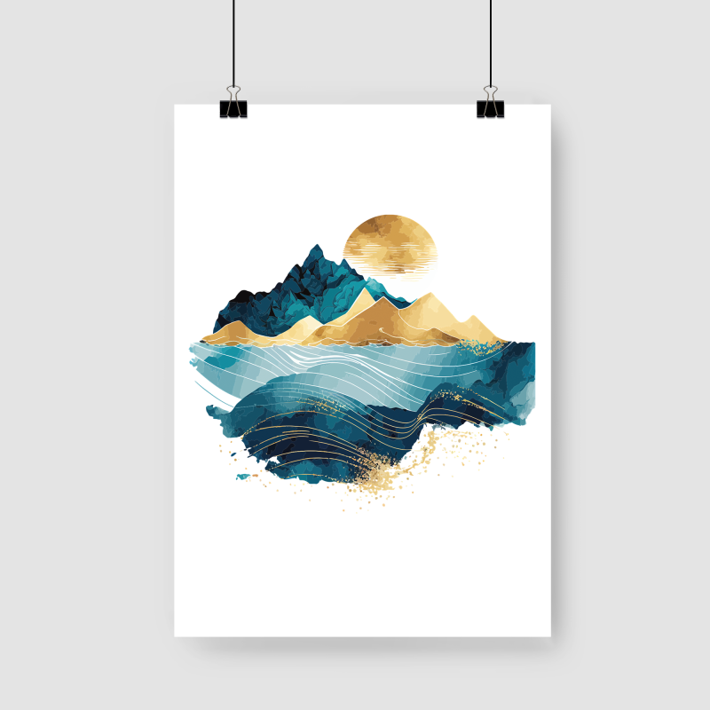 Suluboya Altın Ada Tasarımlı A3 Poster