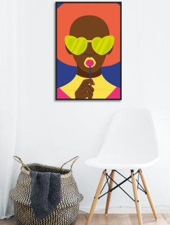 Kalp Gözlüklü Kadın Tasarımlı A3 Poster