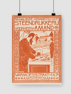 Advertentie van Steendrukkerij voorheen Amand (1880–1928), Johann Georg van Caspel Dijital Baskı A3 Poster