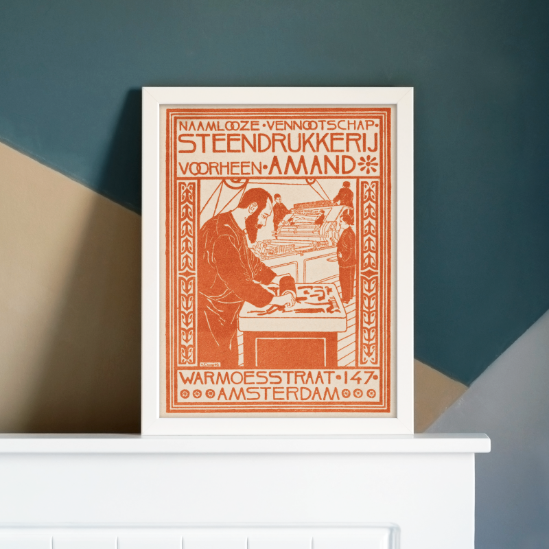 Advertentie van Steendrukkerij voorheen Amand (1880–1928), Johann Georg van Caspel Dijital Baskı A3 Poster