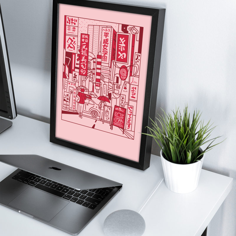 Pembe Tokyo Tasarımlı A3 Poster