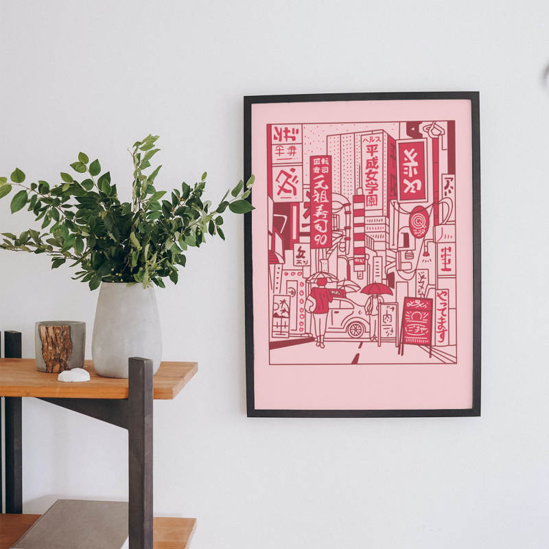 Pembe Tokyo Tasarımlı A3 Poster