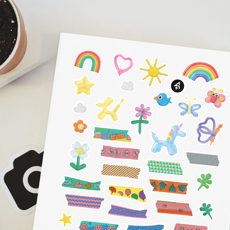 Renk Renk Etketler Tasarımlı A4 Kağıt 12'li Laptop Sticker Seti