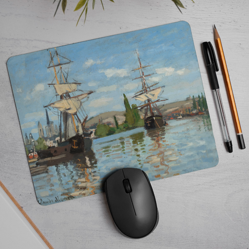 Claude Monet'nin Rouen'de Seine Nehri'nde Giden Gemileri (1872-1873) Tasarımlı Mousepad