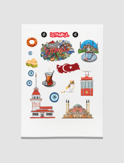 Rüya Şehir İstanbul Motifleri Tasarımlı A4 Kağıt 15'li Yetişkin Sticker Seti