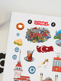 Rüya Şehir İstanbul Motifleri Tasarımlı A4 Kağıt 15'li Yetişkin Sticker Seti