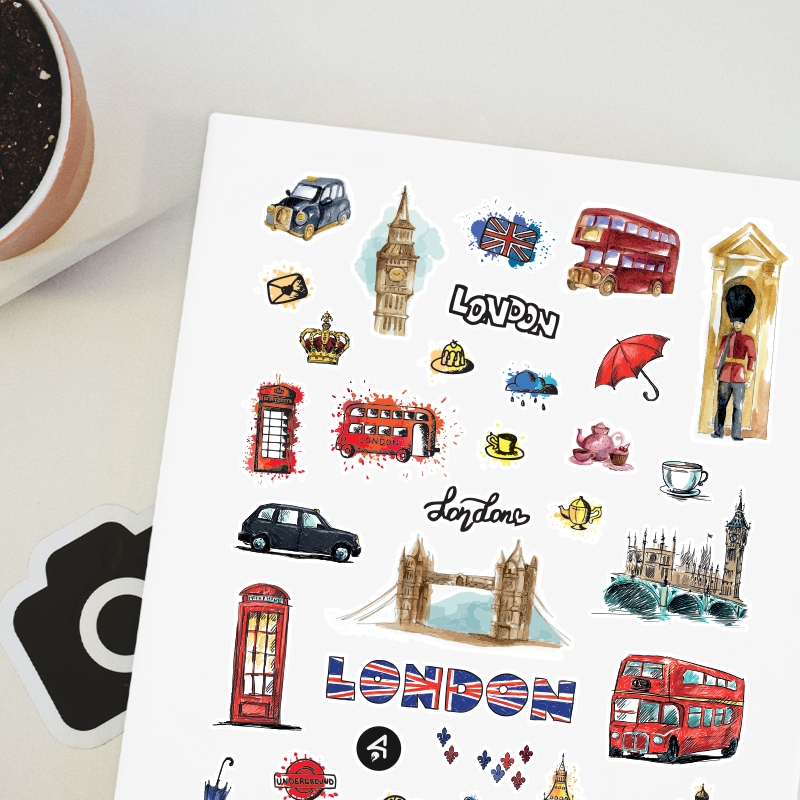 İngiltere'nin Simgeleri Tasarımlı A4 35'li Yetişkin Sticker Seti