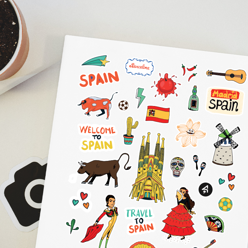 İspanya'nın Simgeleri Tasarımlı A4 35'li Yetişkin Sticker Seti