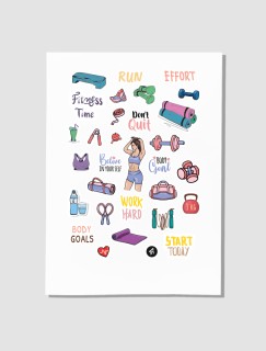 Fitness Time Temalı A4 Kağıt 30'lu Yetişkin Sticker Seti