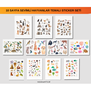 Sevimli Hayvanlar Temalı 10 Sayfa Çocuk Sticker Seti