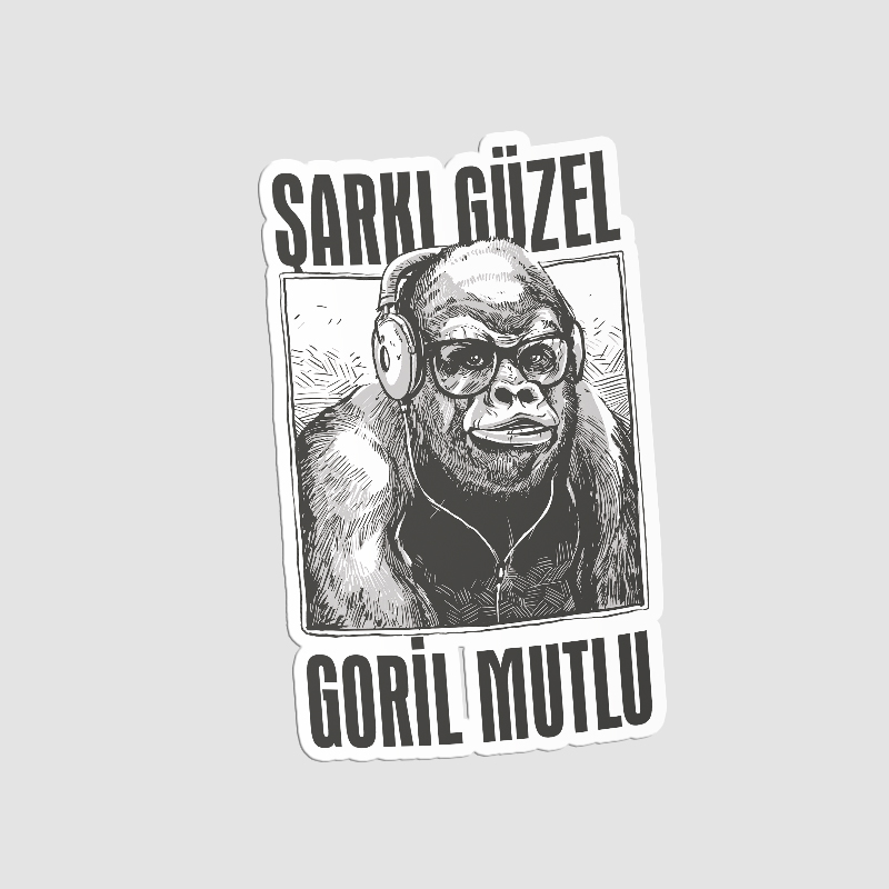 Müzik Güzel Goril Mutlu Yazılı Sticker