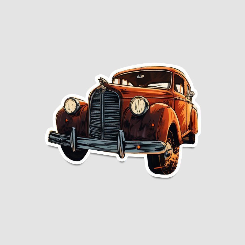 Kahverengi Klasik Otomobil Tasarımlı Sticker