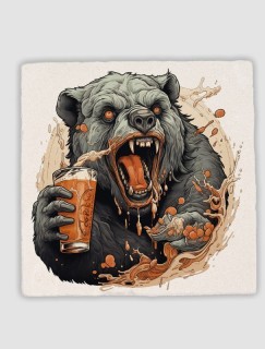 Bear and Beer Tasarımlı 4lü Doğal Taş Bardak Altlığı