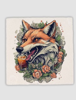 Fox and Beer Tasarımlı 4lü Doğal Taş Bardak Altlığı