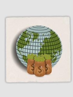 Global Dünyada Para Tasarımlı 4lü Doğal Taş Bardak Altlığı