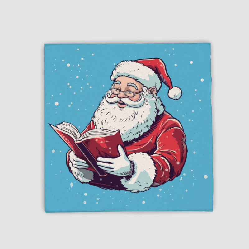 Kitap Okuyan Noel Baba Tasarımlı 4lü Doğal Taş Bardak Altlığı
