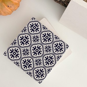 Vintage Tile Pattern Tasarımlı 4lü Doğal Taş Bardak Altlığı