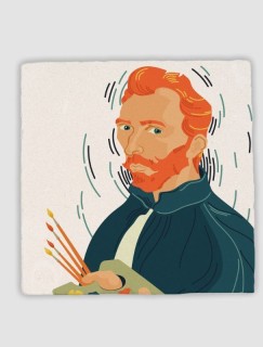 Van Gogh Resim Yapıyor Tasarımlı 4lü Doğal Taş Bardak Altlığı