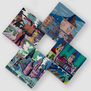 Ernst Ludwig Kirchner's Eserleri Tasarımlı 4'lü Doğal Taş Bardak Altlığı