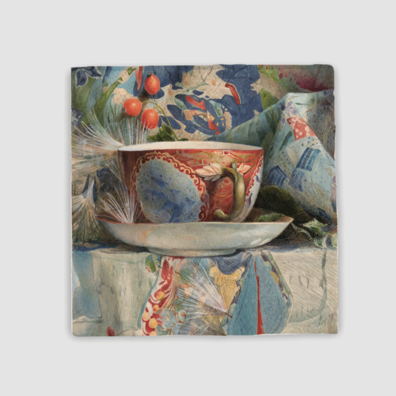 Çay Bardağıyla Natürmort (1876), Samuel Colman Tasarımlı 4lü Doğal Taş Bardak Altlığı