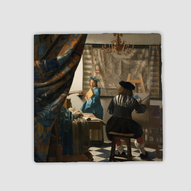 Johannes Vermeer'in Resim Alegorisi (1666 –1668) Tasarımlı 4'lü Doğal Taş Bardak Altlığı