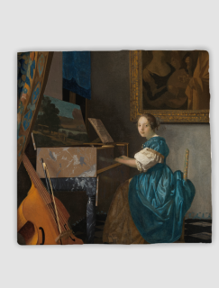 Johannes Vermeer'in Virginal'de Oturan Genç Kadını (1670–1672) Tasarımlı 4'lü Doğal Taş Bardak Altlığı