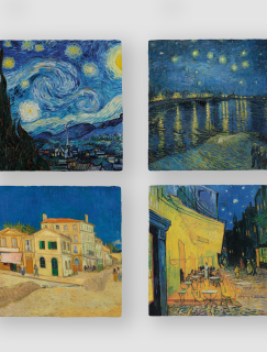 Van Gogh Manzaraları Tasarımlı 4'lü Doğal Taş Bardak Altlığı
