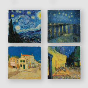Van Gogh Manzaraları Tasarımlı 4'lü Doğal Taş Bardak Altlığı