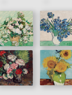 Van Gogh'un Çiçekleri Tasarımlı 4'lü Doğal Taş Bardak Altlığı