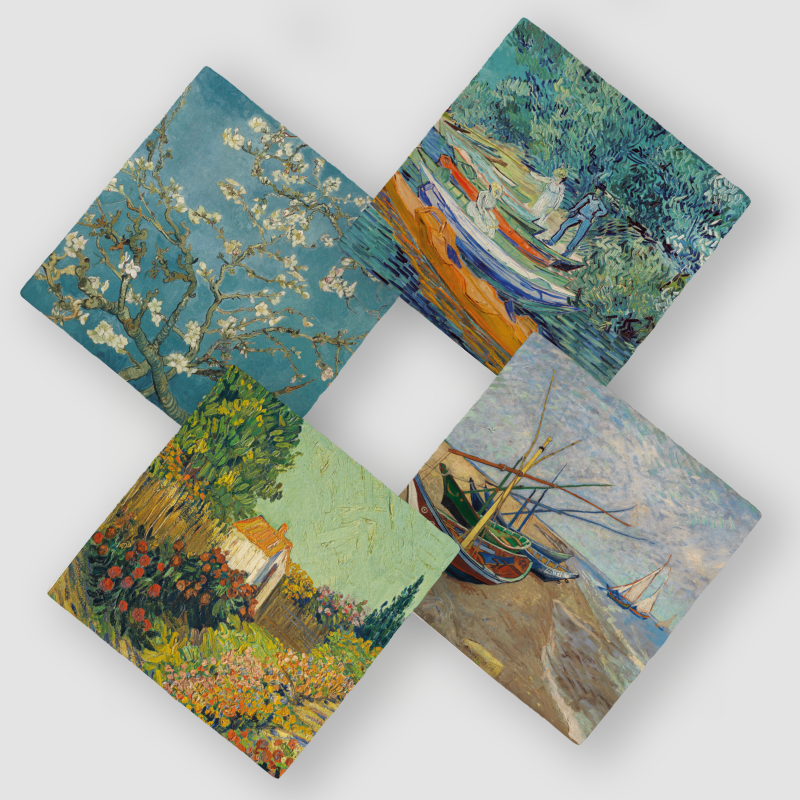 Vincent Van Gogh Tasarımları 4'lü Doğal Taş Bardak Altlığı