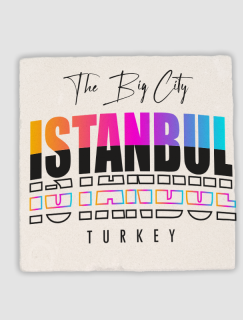 The Big City İstanbul Tasarımlı 4lü Doğal Taş Kare Bardak Altlığı