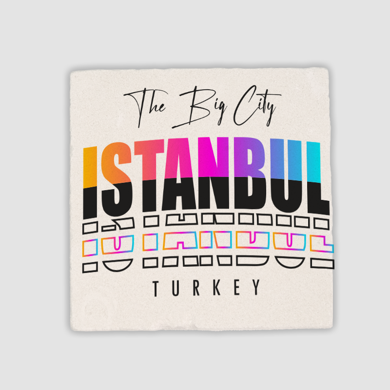 The Big City İstanbul Tasarımlı 4lü Doğal Taş Kare Bardak Altlığı
