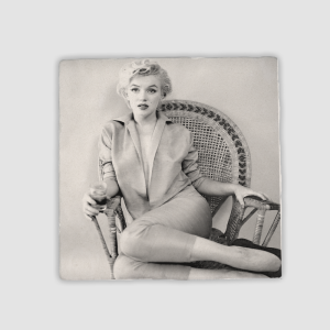 Siyah Beyaz Marilyn Monroe Portre 4lü Doğal Taş Kare Bardak Altlığı